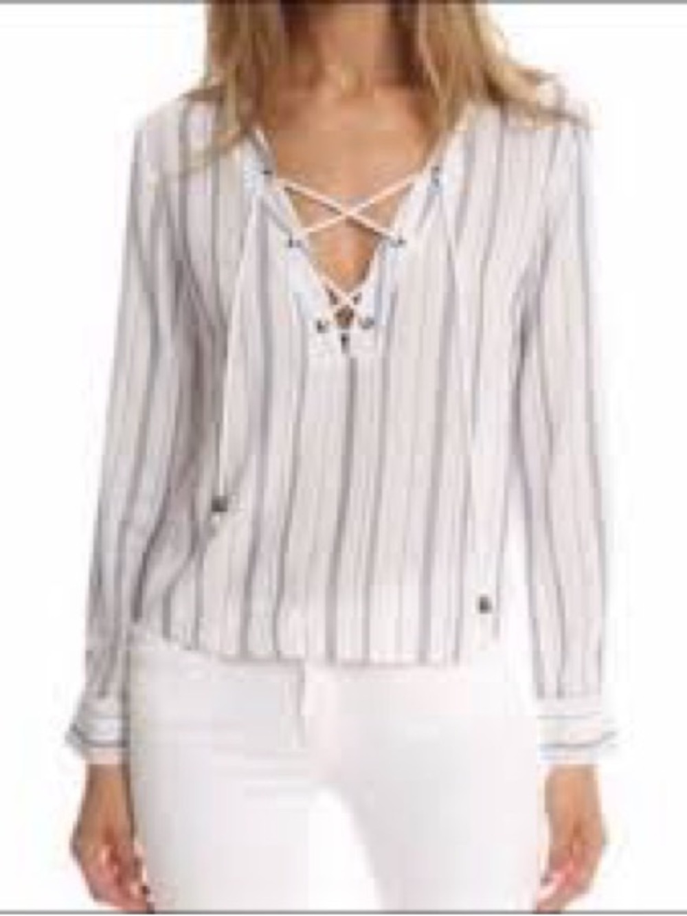 Rails Grace Patriot Stripe Lace-Up V-Neck Blouse